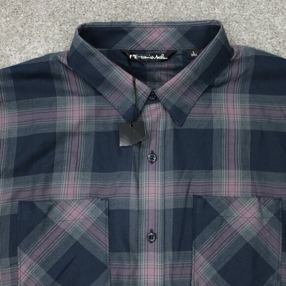 Travis Mathew Shirt NWT Mens Large Purple/Black Clould Plaid Flannel Long Sleeve - Picture 6 of 16